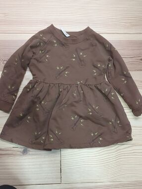 Rylee + Cru Brown Guitar Print Long-Sleeve Dress with Yellow Accents